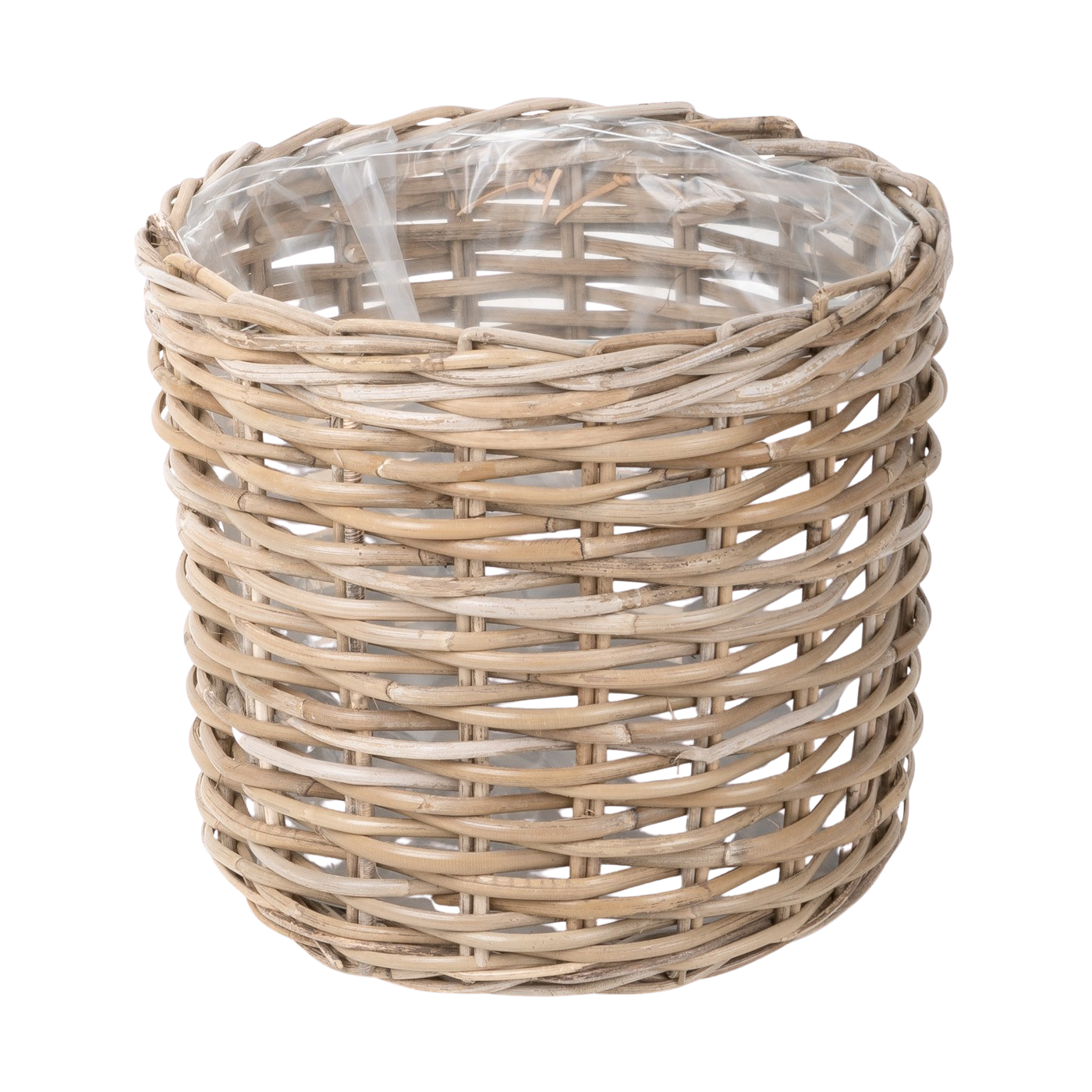 Rund plantekurv med plastik indlæg  Ø37xH37cm i Rattan