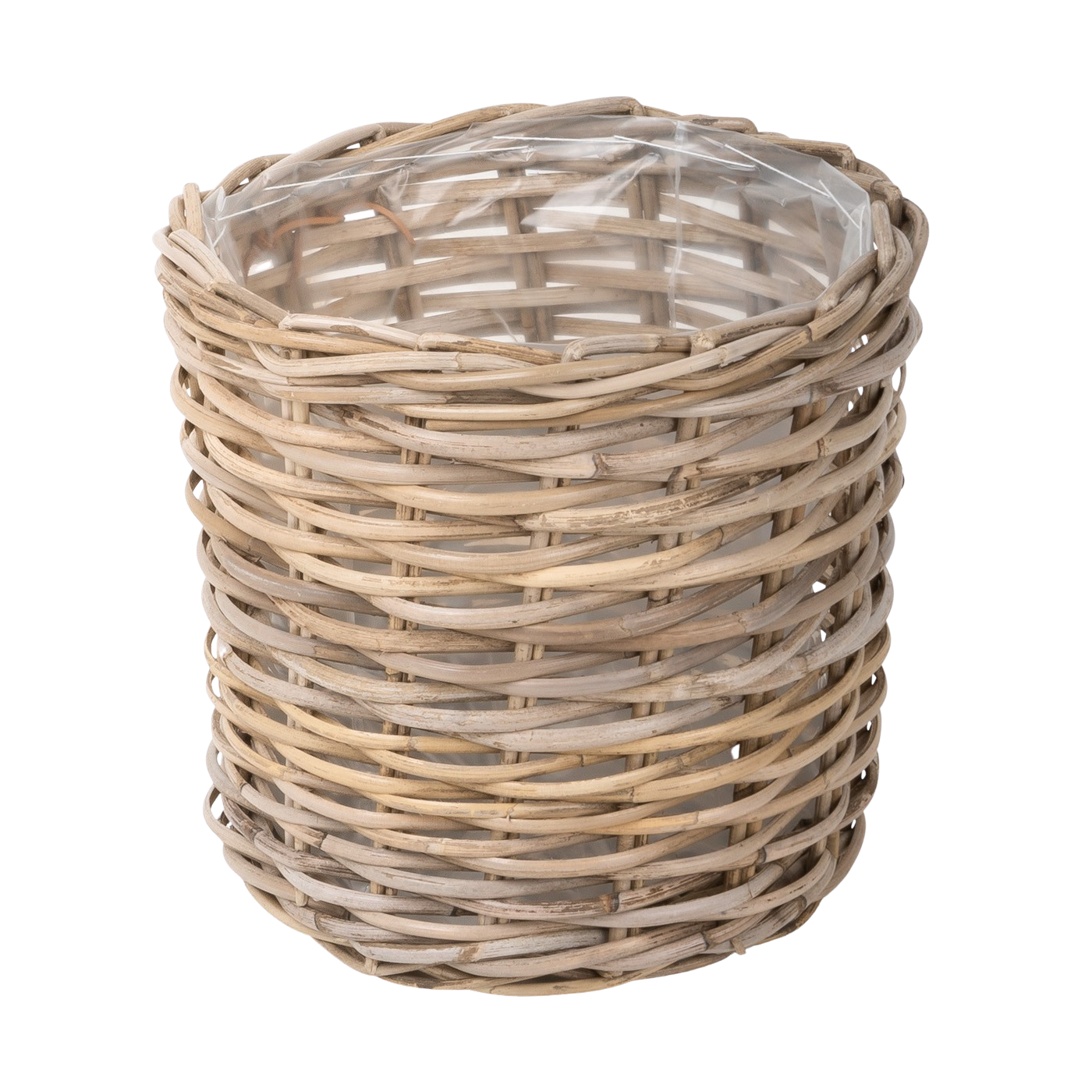 Rund plantekurv med plastik indlæg Ø32xH32cm i Rattan