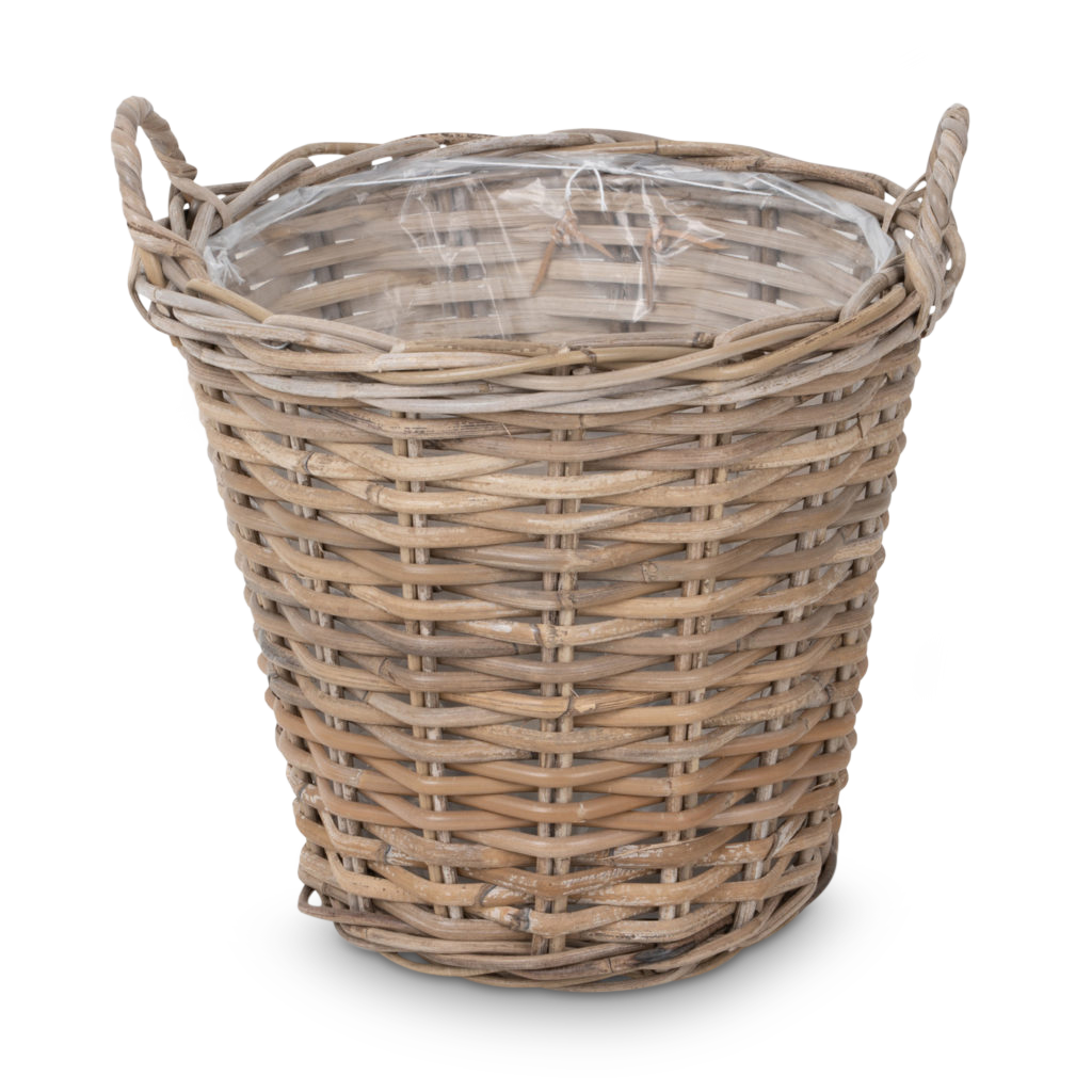 Plantekurv i Grå Rattan L m. Plast. Ø37cm