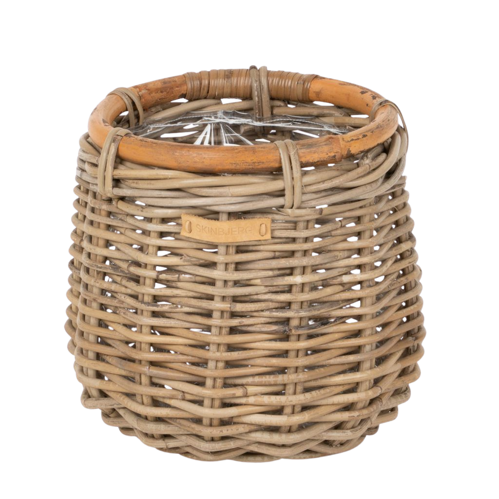 Rund Kurv m. kant af Rattan & Tyk plastik Ø21xH25 i Grå Rattan