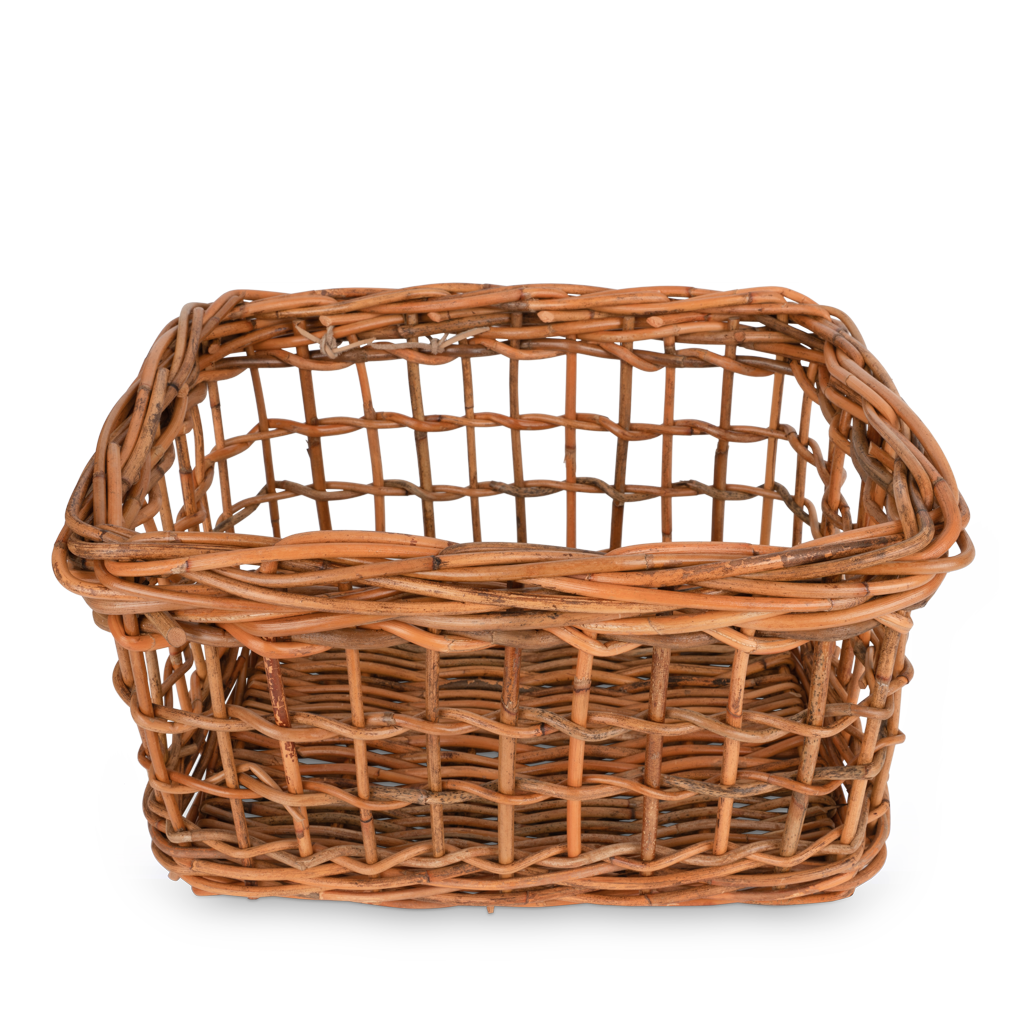 Opbevaringskurv i brun rattan - sæt á 2