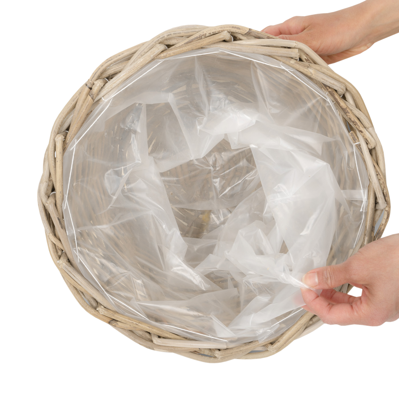 Rund plantekurv med plastik indlæg  Ø37xH37cm i Rattan