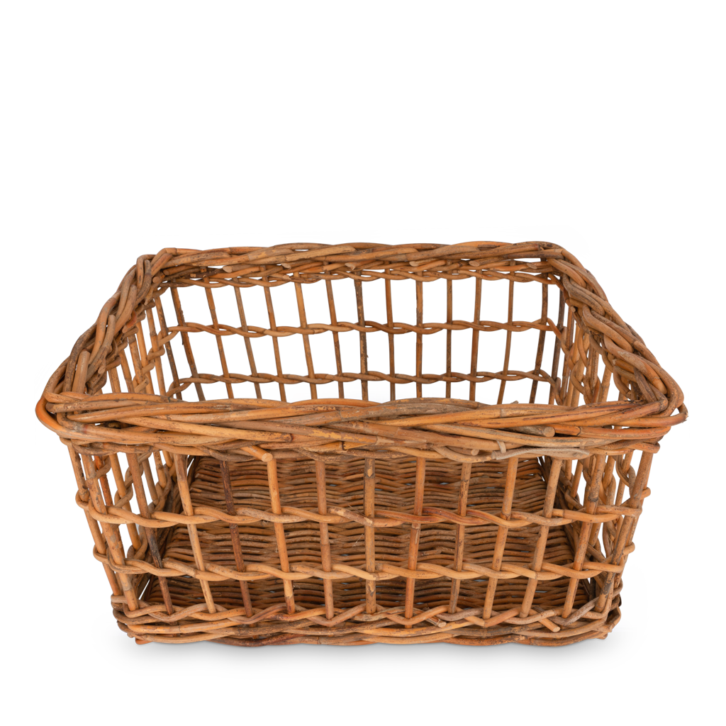 Opbevaringskurv i brun rattan - sæt á 2