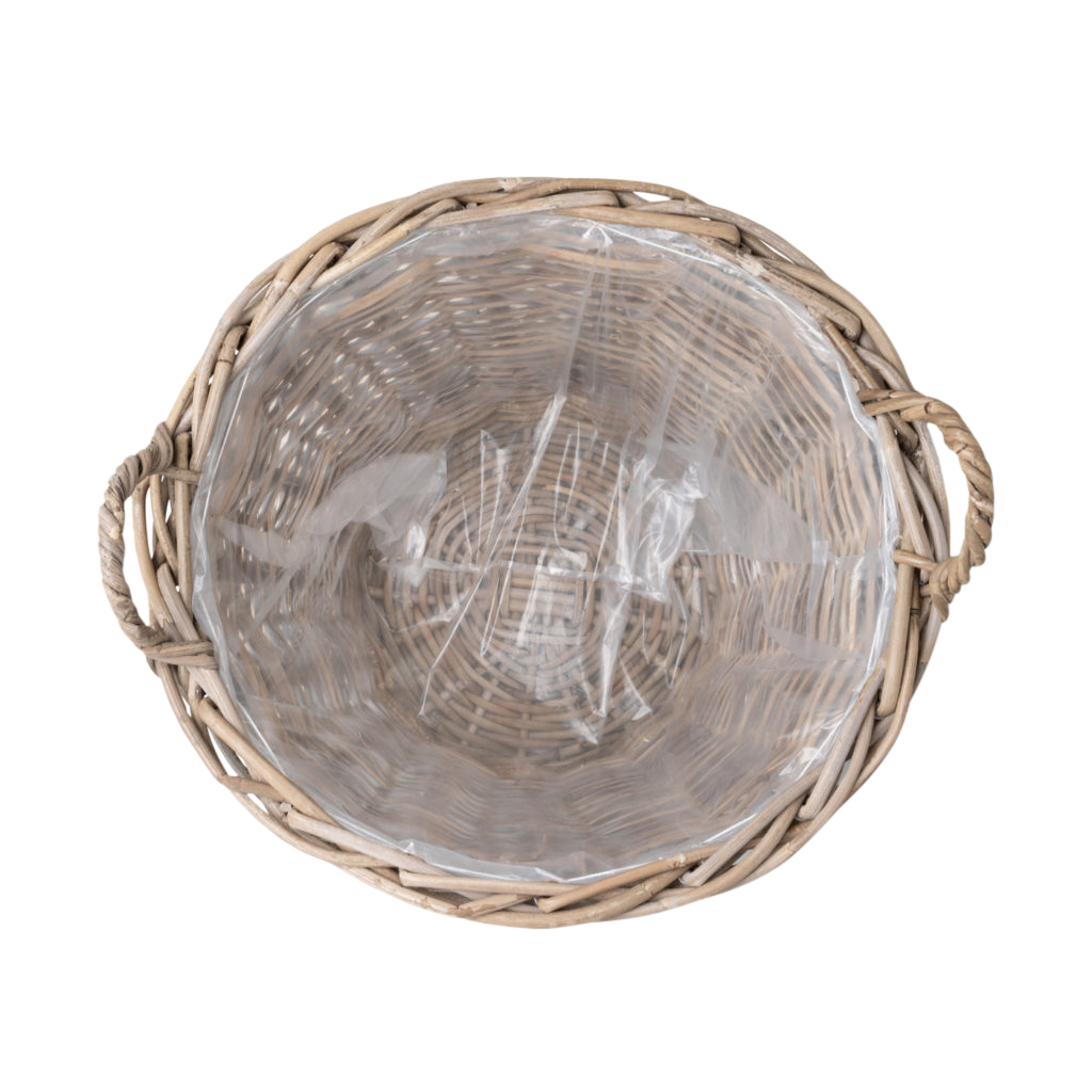 Plantekurv i Grå Rattan XL m. Plast. Ø42cm