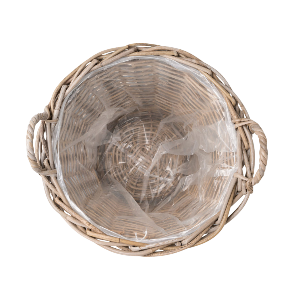 Plantekurv i Grå Rattan L m. Plast. Ø37cm