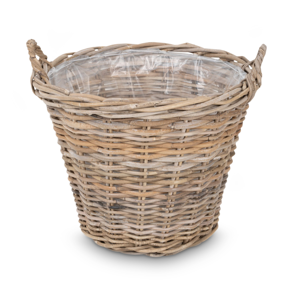 Plantekurv i Grå Rattan XL m. Plast. Ø42cm