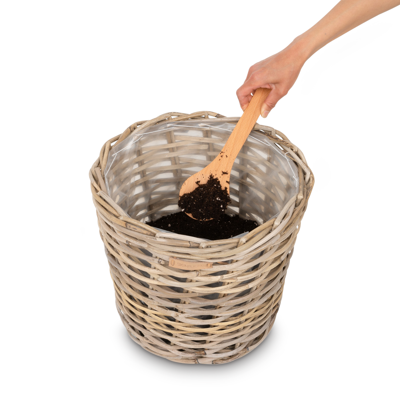 Rund plantekurv med plastik indlæg Ø27xH27cm i Rattan