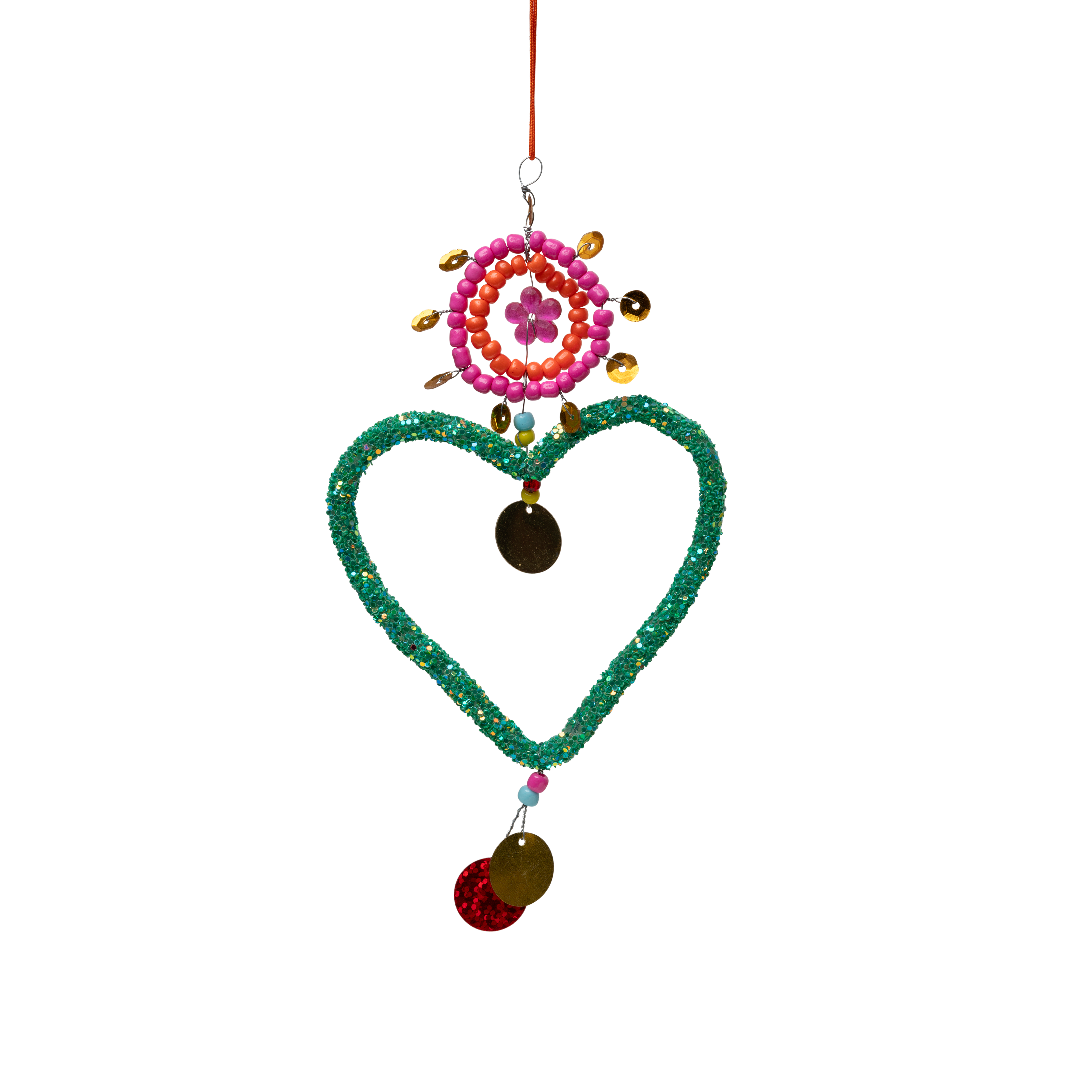 Grønt hjerte m. perler