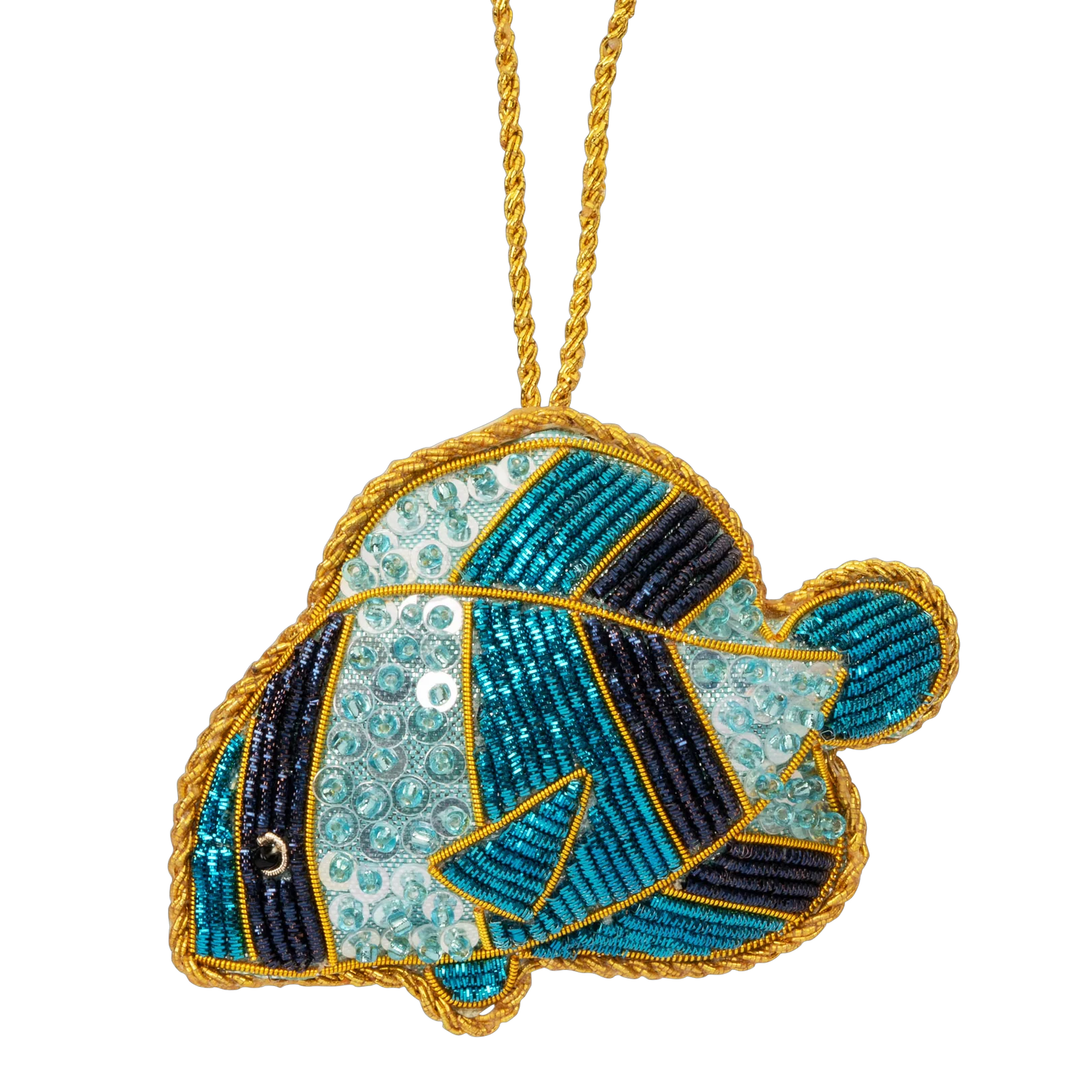 Perlebroderet Blå Fisk